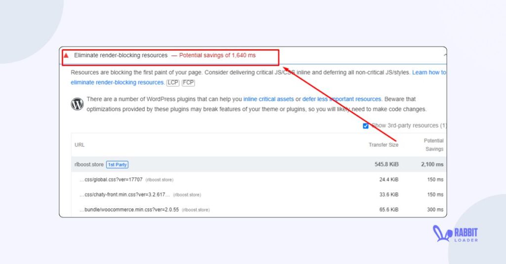 Eliminate render blocking resources