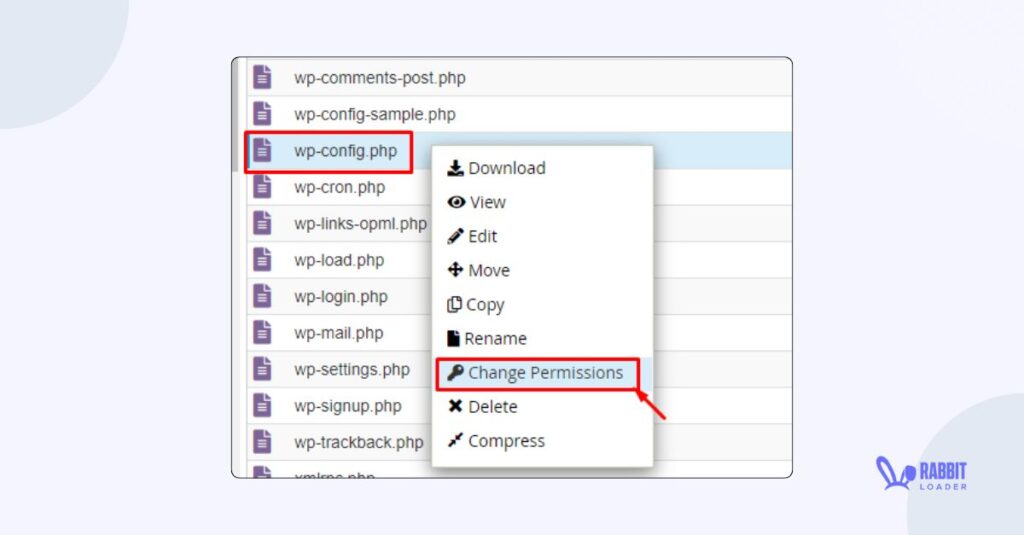 Change permission of wp config