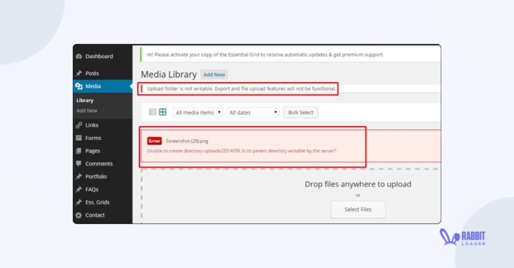 Upload folder is not writable