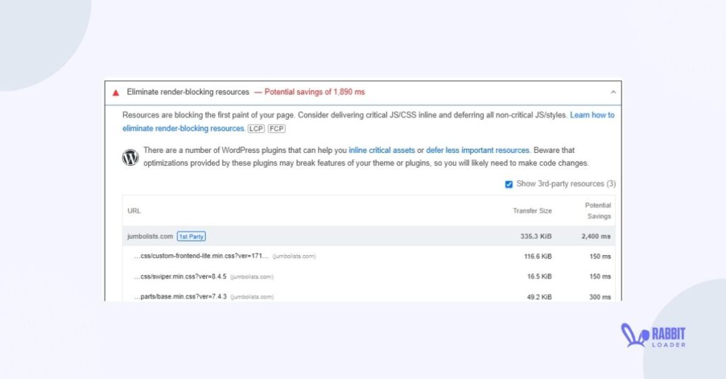 Eliminate Render Blocking resources