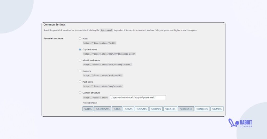 url stucture, wordpress common setting.