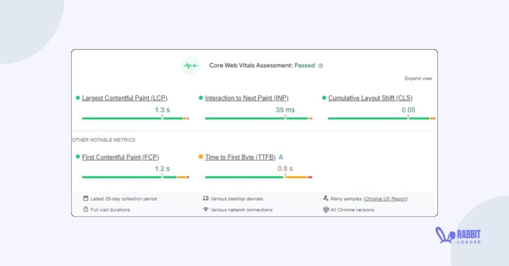 Core Web Vitals assesment passed