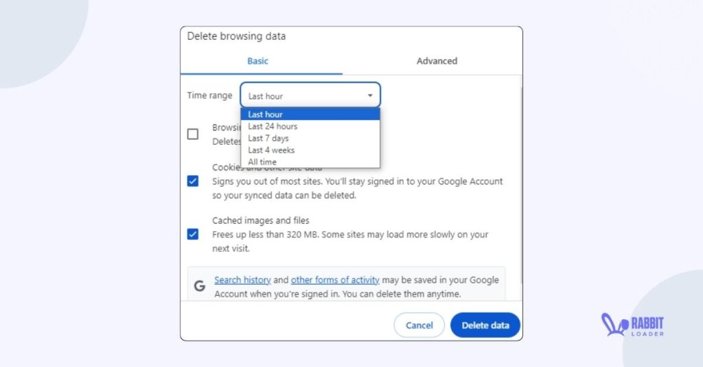 Delete browsing data