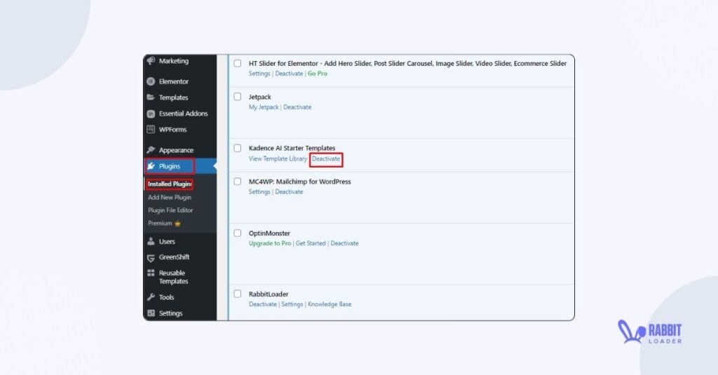 Plugin deactivate